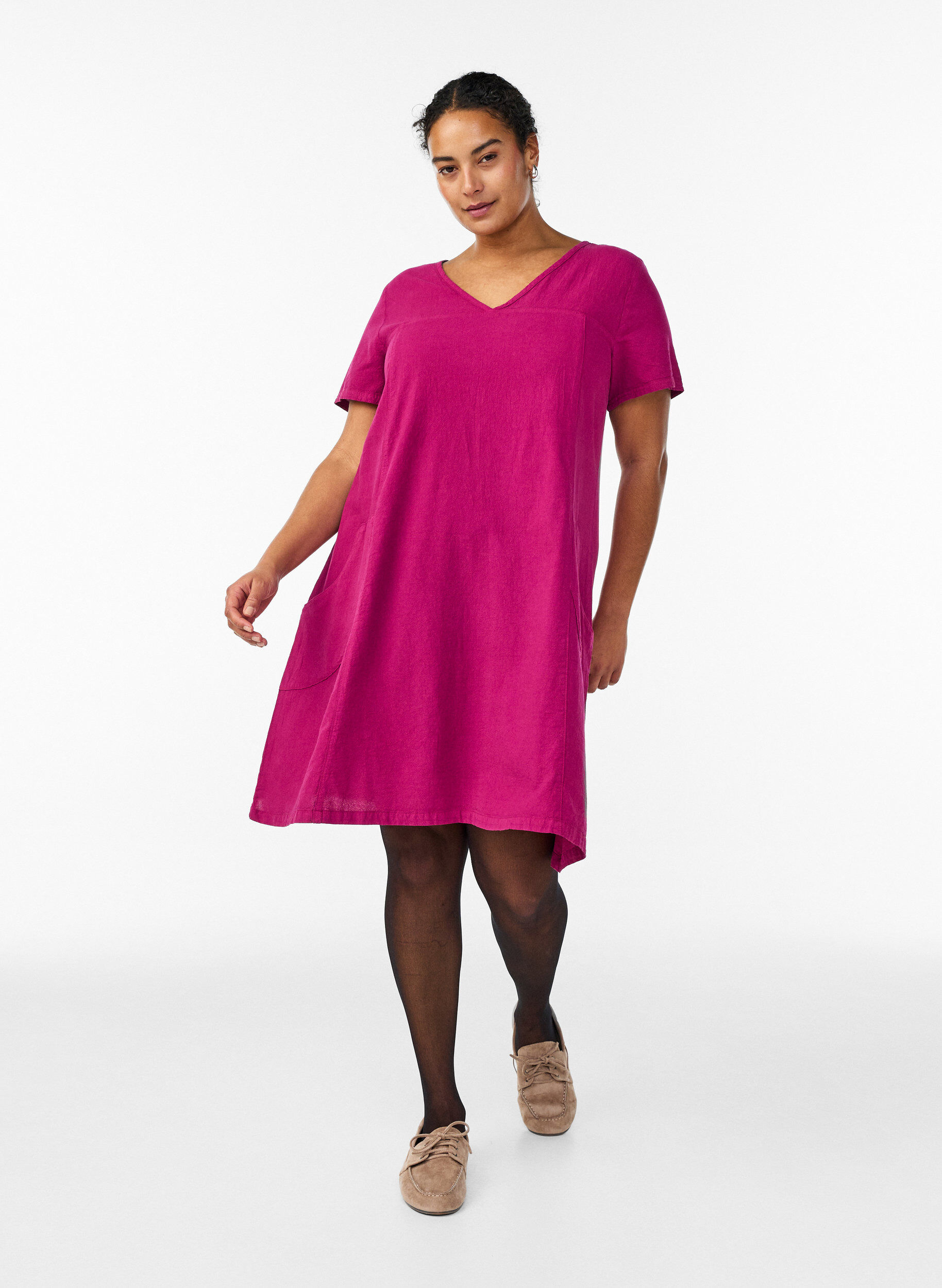 ZizziRobe &agrave; manches courtes en coton, Bordeaux, Model image number 1