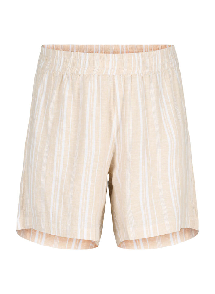 Short rayé en mélange de lin et de viscose, Beige, Packshot image number 0