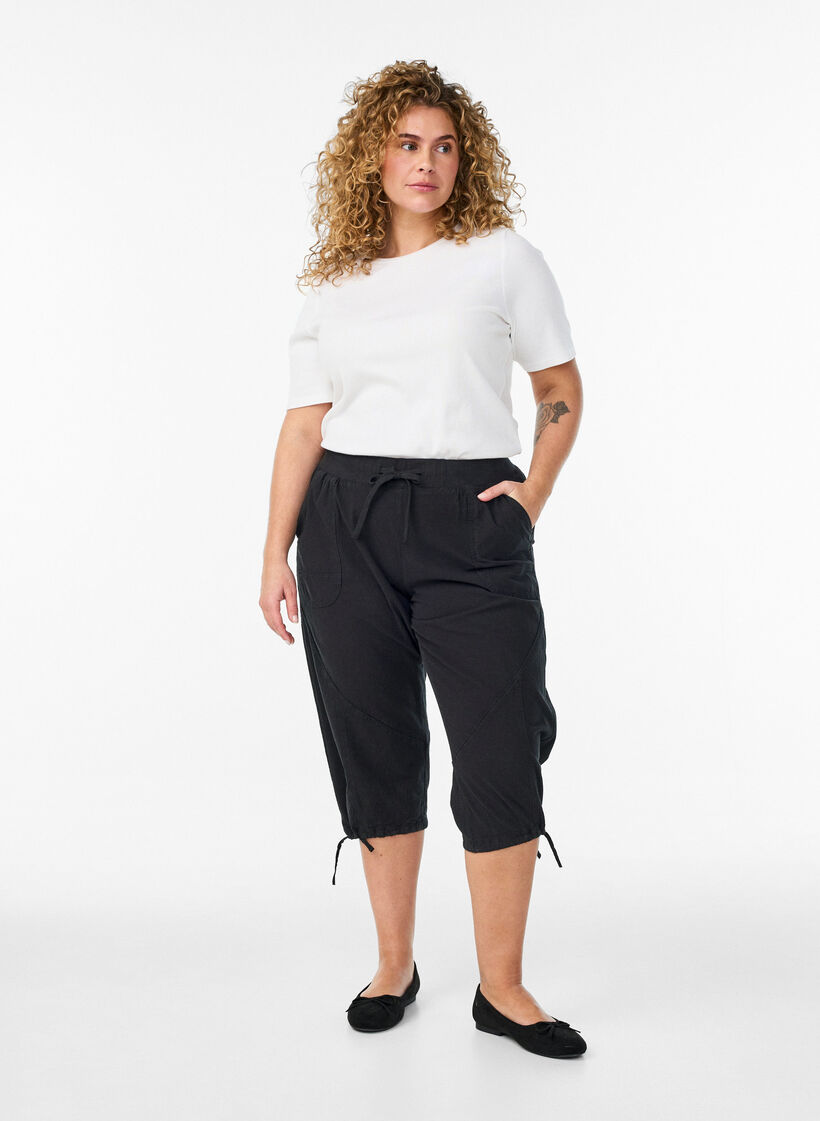 Pantacourt en coton, Noir, Model image number 0