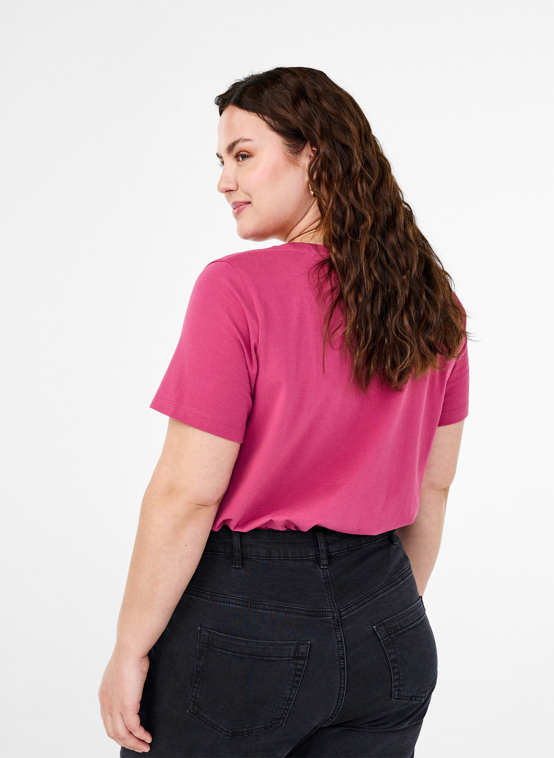 ZizziT-shirt basique en coton de couleur unie, Bordeaux, Model image number 2
