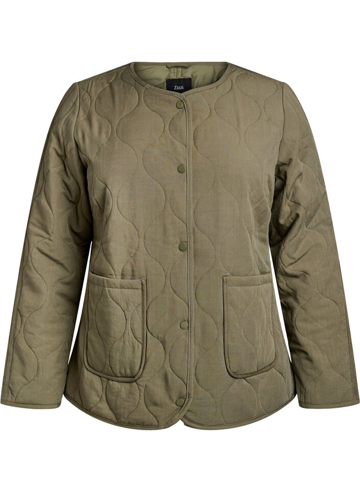 Veste matelassée avec boutons et poches, Vert foncé, Packshot image number 0