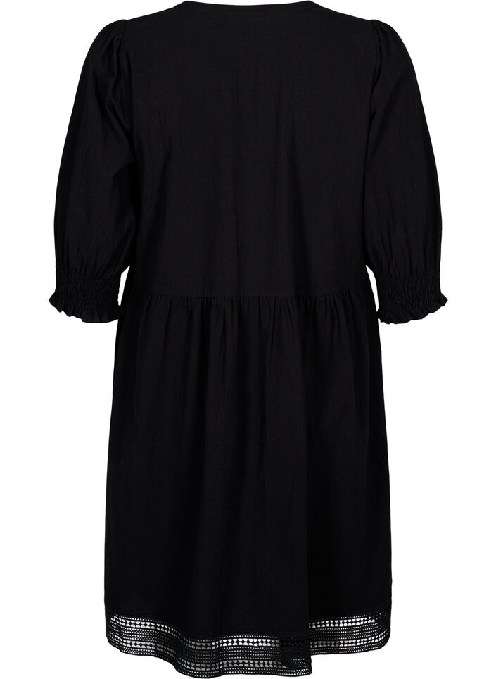 Robe en coton avec détails en crochet, Black, Packshot image number 1