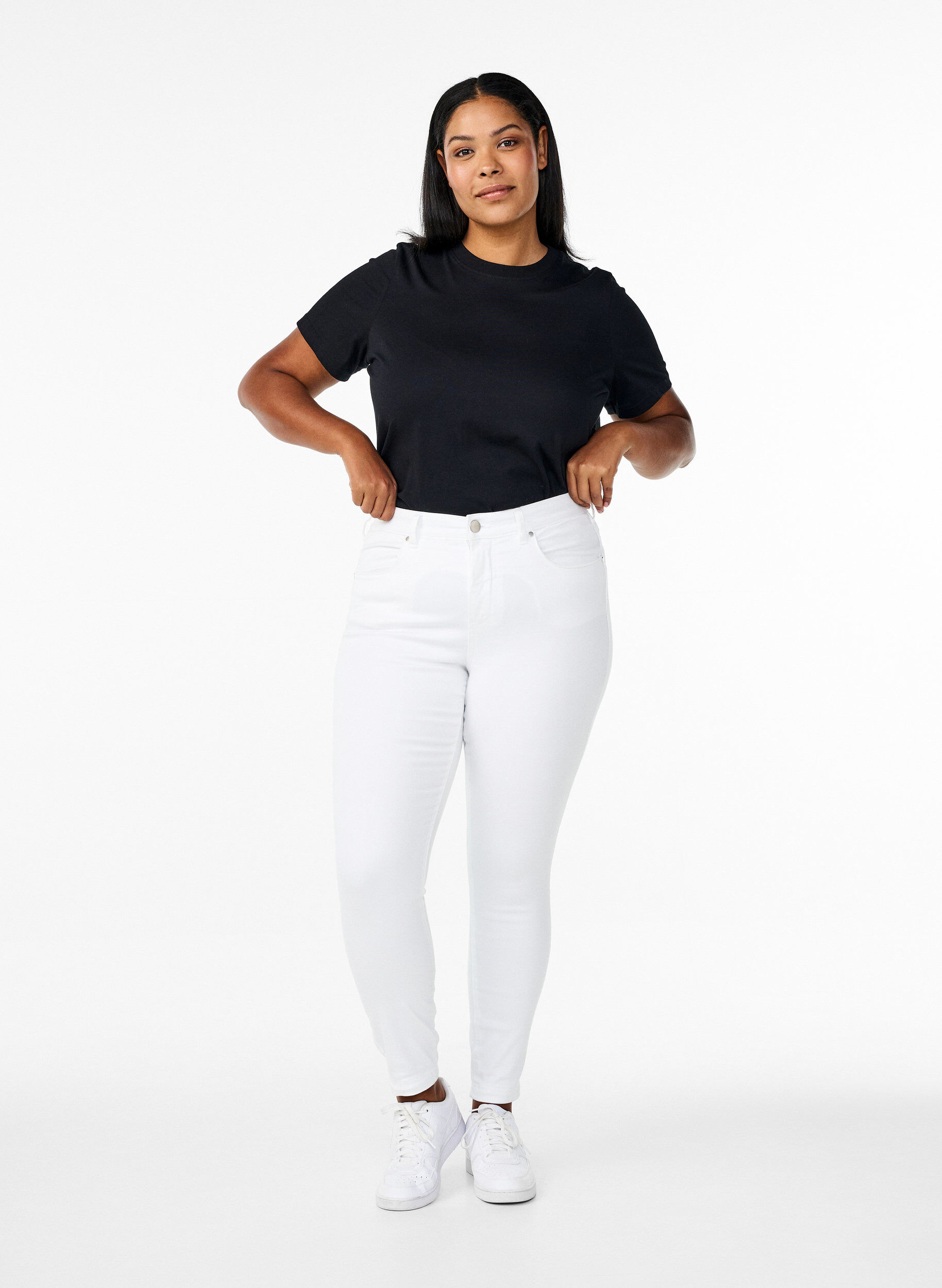 Zizzi Jean Amy super slim &agrave; taille haute, White, Model image number 0