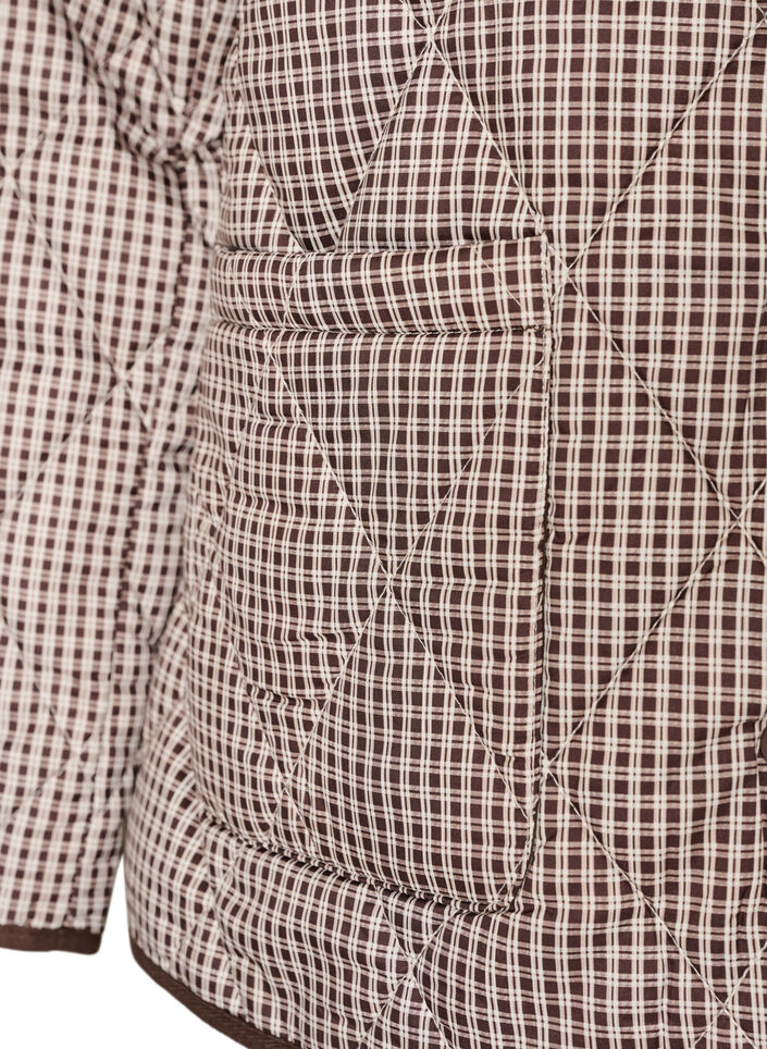 Veste matelass&eacute;e &agrave; petits carreaux et finitions contrastantes, Marron, Packshot image number 3