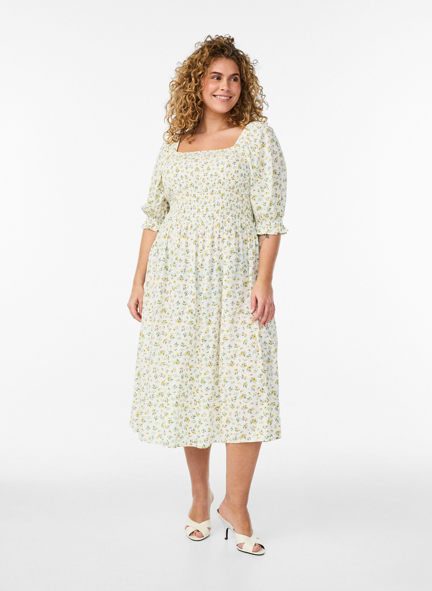 Robe d'&eacute;t&eacute; florale en viscose, Blanc, Model