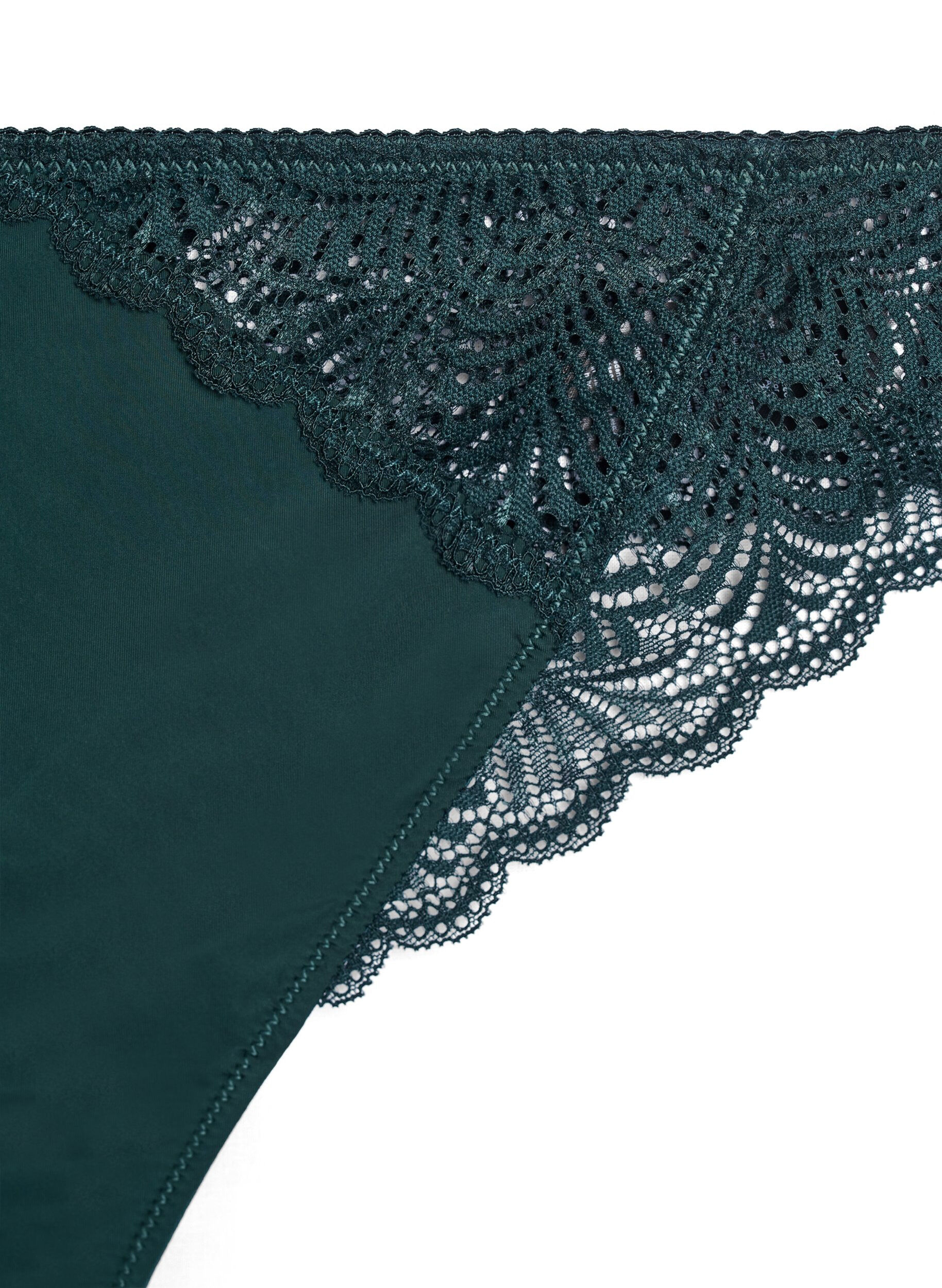 Zizzi String en microfibre avec d&eacute;tails en dentelle, Vert fonc&eacute;, Packshot image number 2