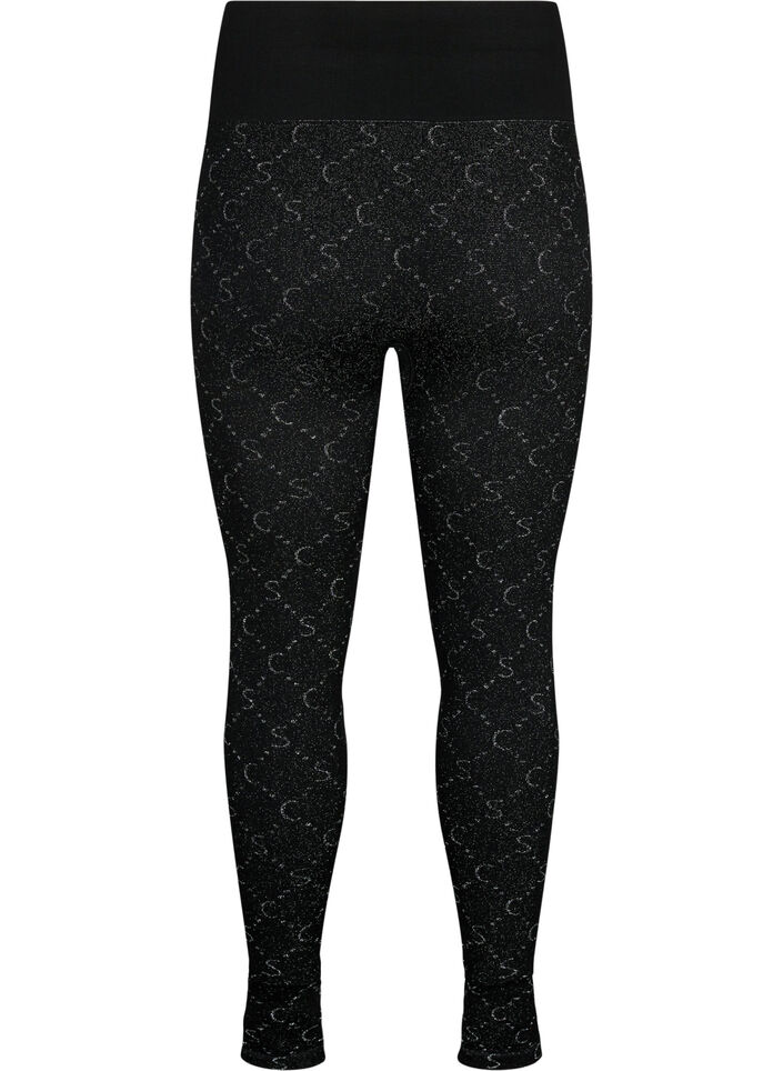 Leggings sans couture avec motif argenté, Black, Packshot image number 1