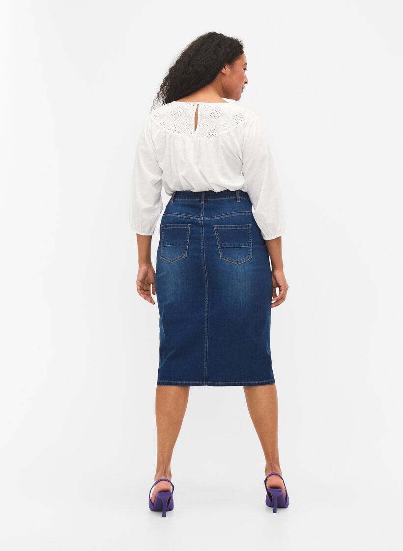 Jupe midi en jean avec fente, Bleu, Model image number 2