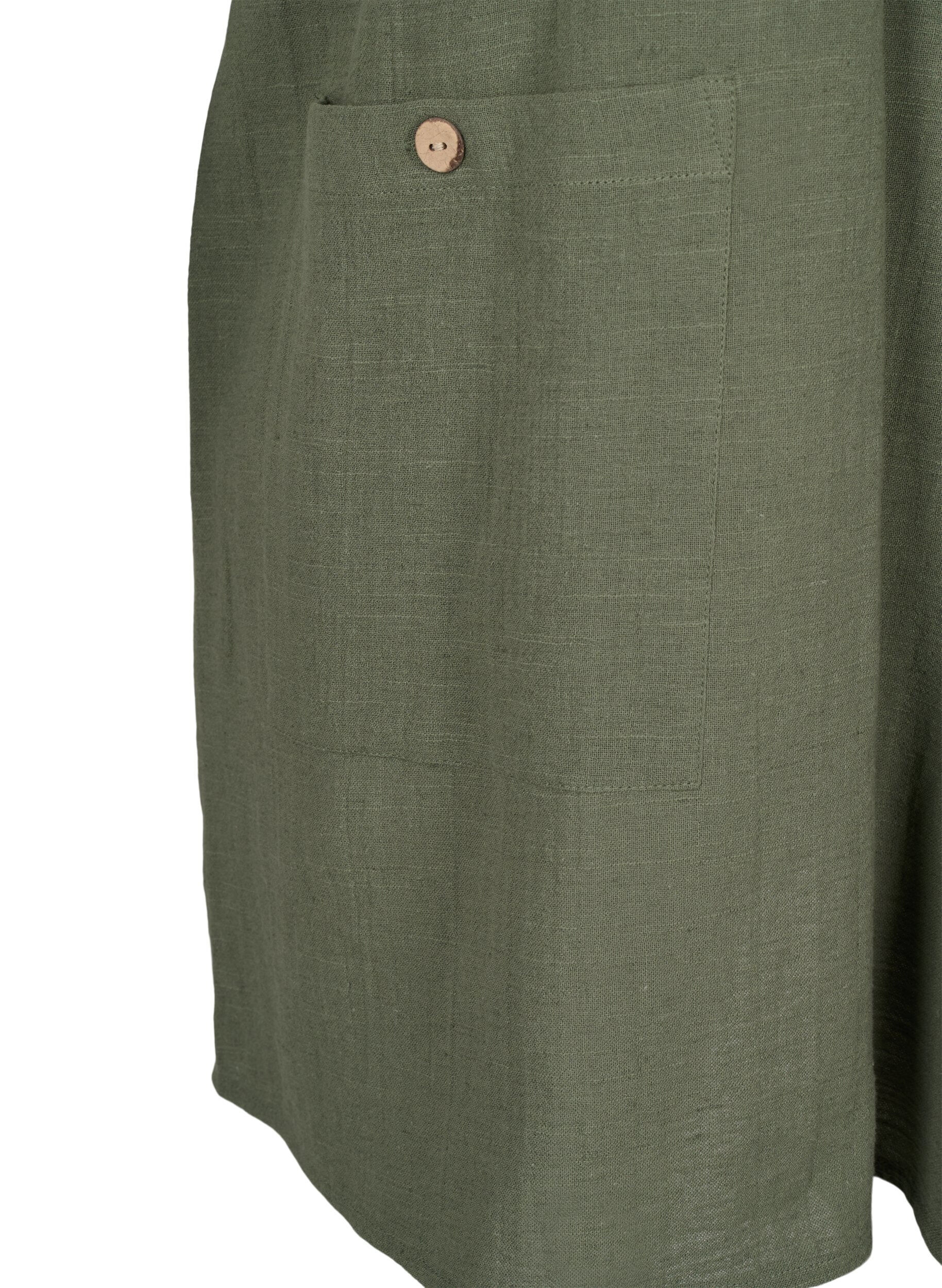 Zizzi Tunique &agrave; manches 3/4 en coton m&eacute;lang&eacute; et lin, Thyme, Packshot image number 3