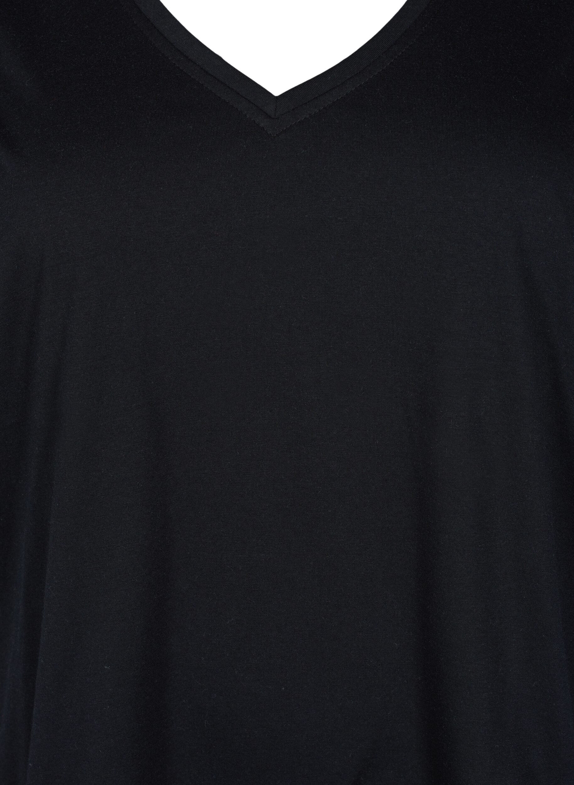 Zizzi FLASH - T-shirts 2-pack &agrave; col en V, Black/Black, Packshot image number 3