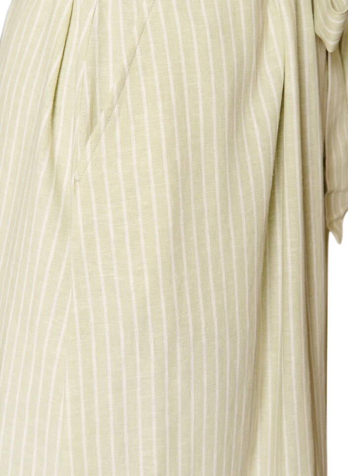 Robe midi sans manches &agrave; rayures en lin et viscose, Vert clair, Packshot image number 3