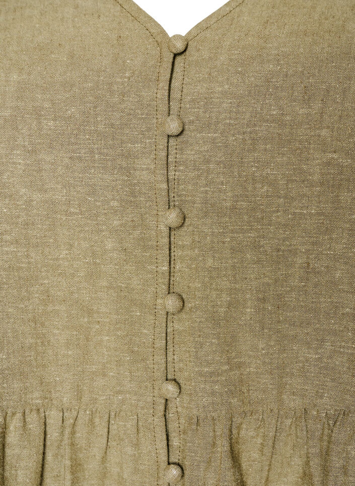 Blouse en lin et viscose avec un col en V et une fermeture boutonn&eacute;e, Vert, Packshot image number 2