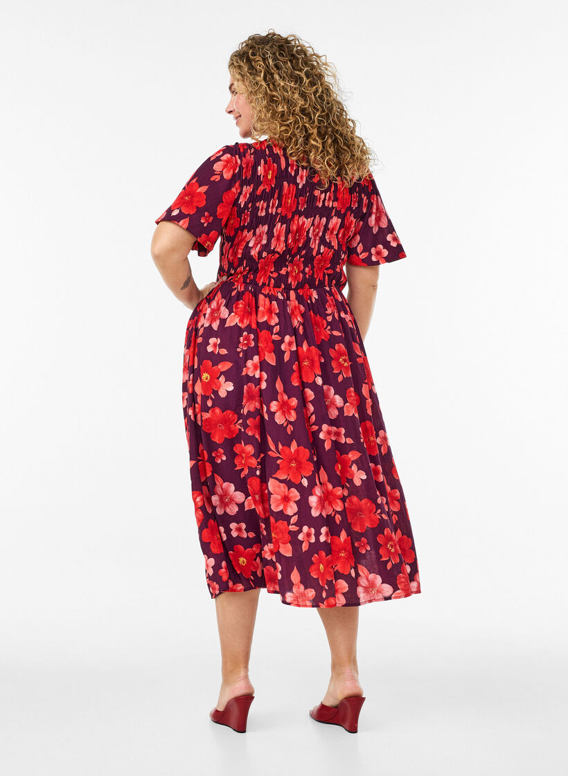 Robe avec smocks et imprim&eacute; floral, Violet, Model image number 1