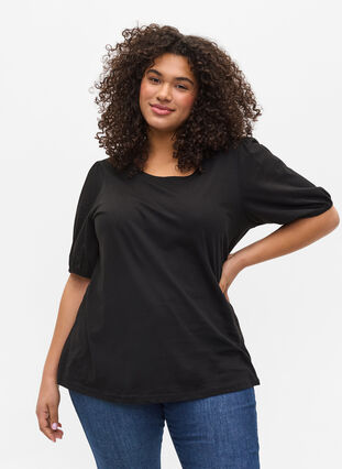 T-shirt ample à manches mi-longues, Black, Model image number 0