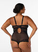 Body en dentelle avec d&eacute;tails lac&eacute;s, Noir, Model image number 1