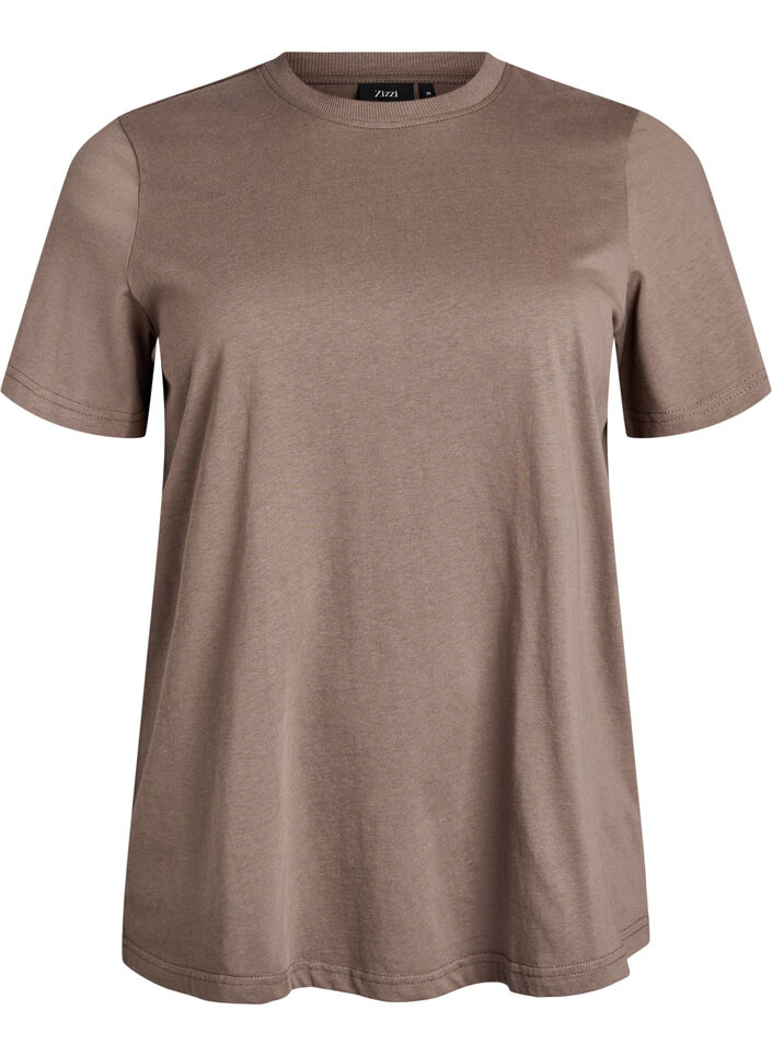 T-shirt basique en coton &agrave; col rond, Marron, Packshot image number 0