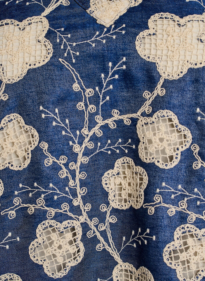 Blouse avec col en V et motif brod&eacute;, Bleu, Packshot image number 2
