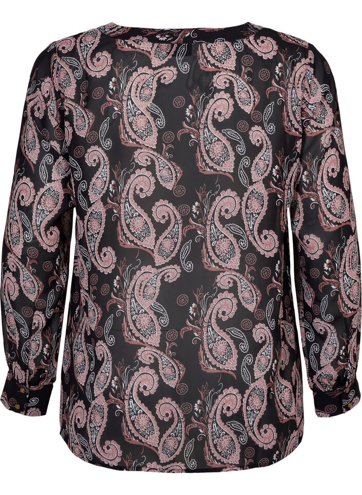 Chemise col V et imprimé, Black/Beige Paisley, Packshot image number 1