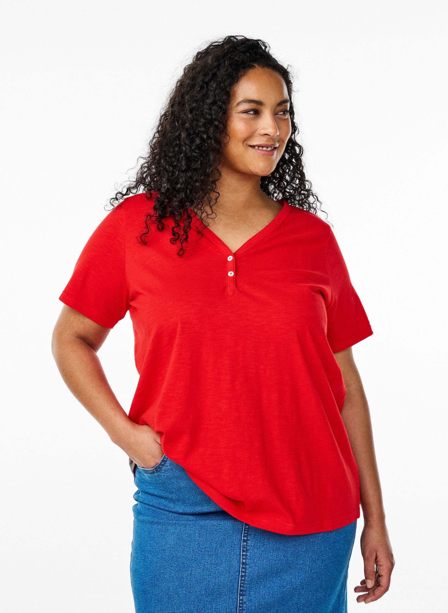 ZizziT-shirt dot&eacute; de boutons, Rouge, Model image number 0