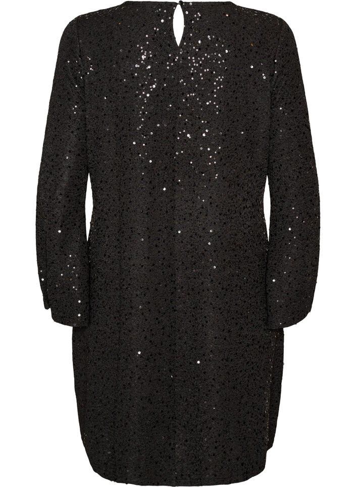 Robe courte en sequins &agrave; la coupe trap&egrave;ze, Noir, Packshot image number 1