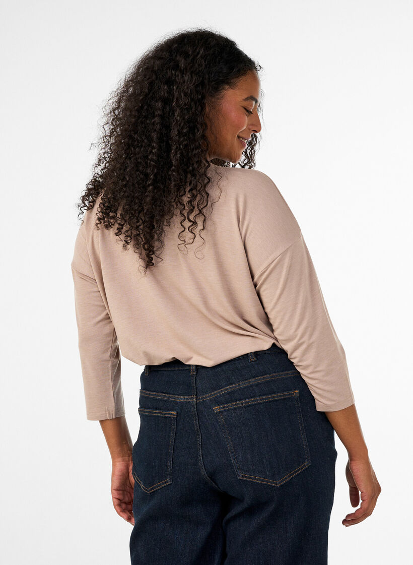 Blouse en jersey avec manches 3/4, Beige, Model image number 2