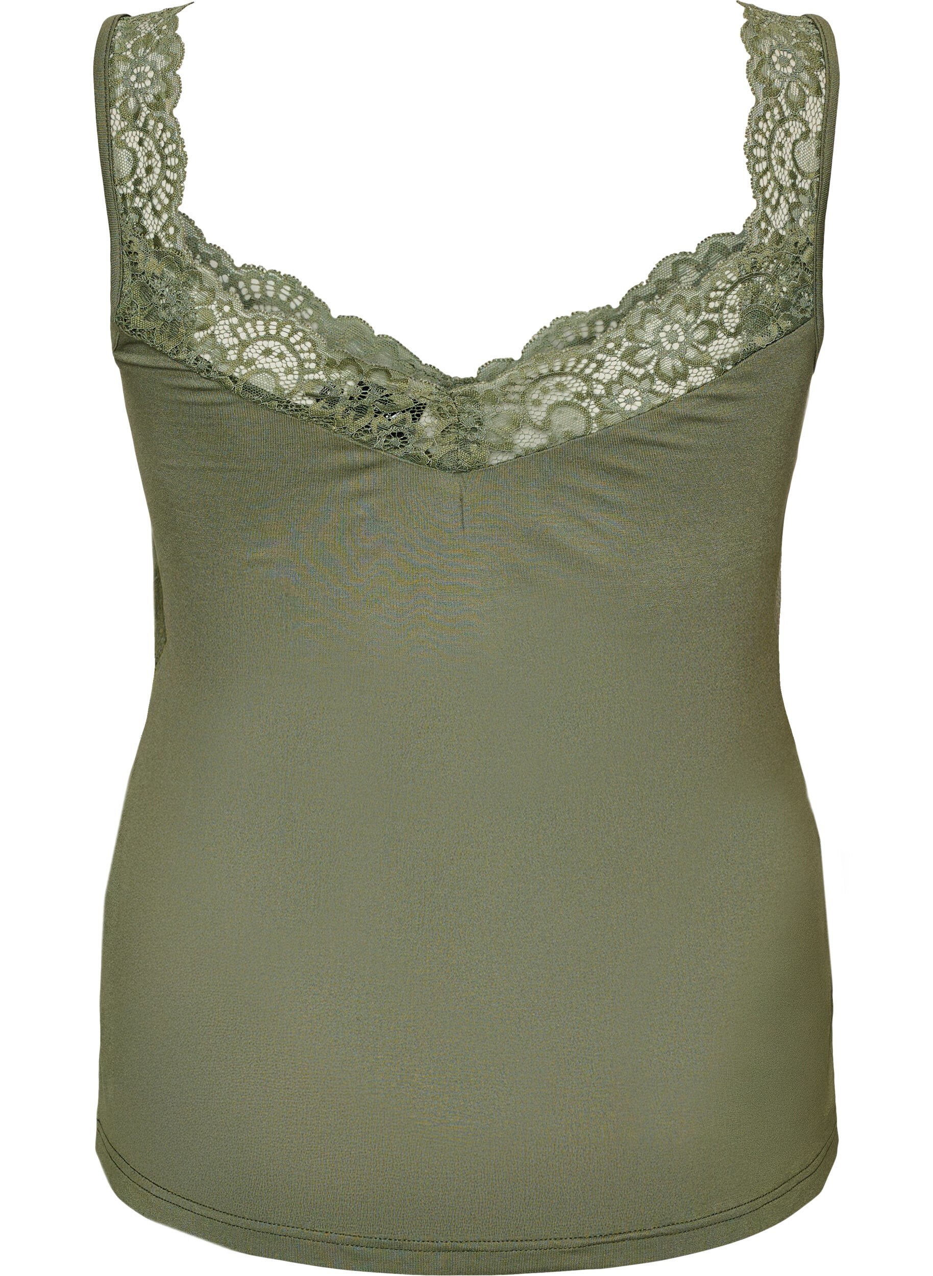 ZizziTop en viscose avec bord en dentelle, Vert, Packshot image number 1
