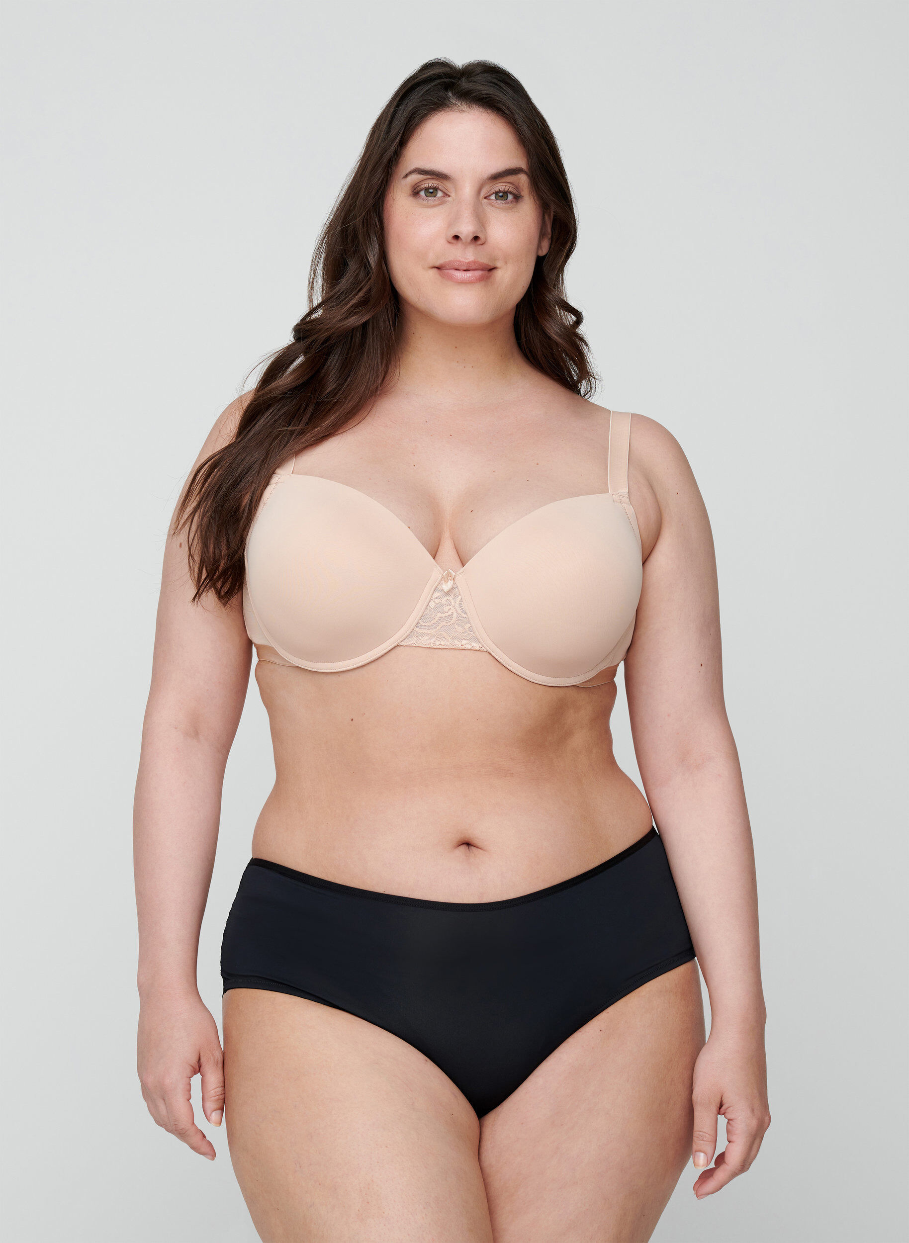 Zizzi Soutien-gorge moul&eacute; avec maille, Beige, Model image number 1