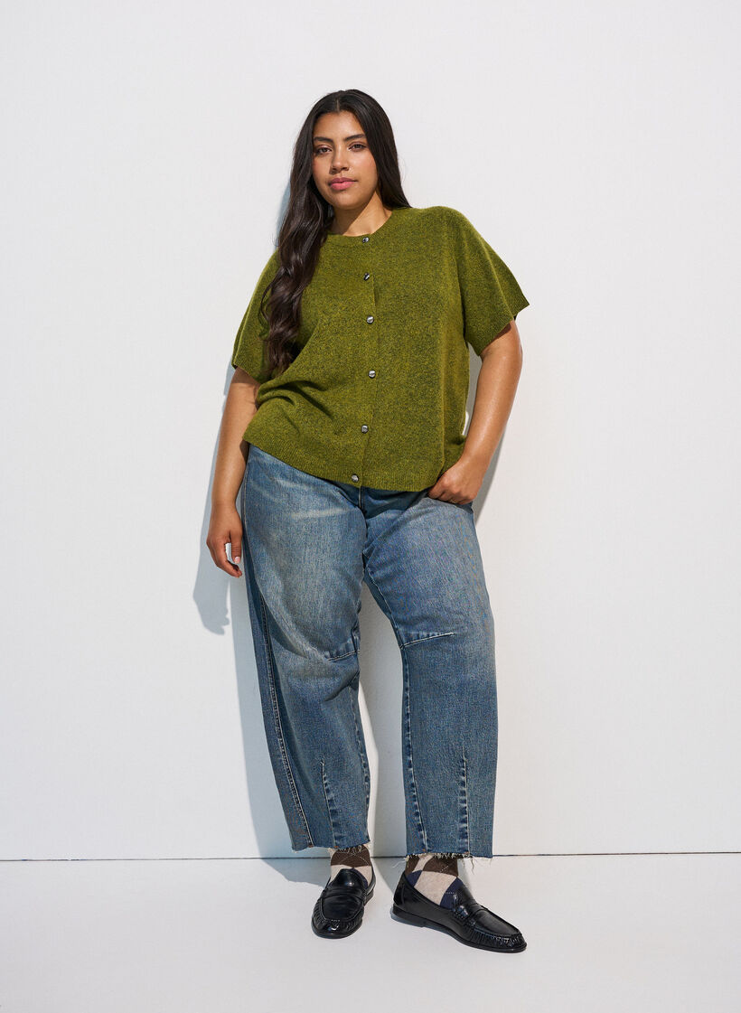 Cardigan en maille avec manches courtes, Vert clair, Model