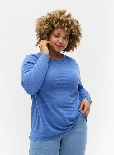 Pull en tricot avec col rond, Ultramarine, Model image number 0