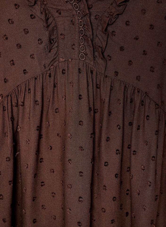 Blouse en viscose avec texture &agrave; pois et col V, Marron, Packshot image number 2
