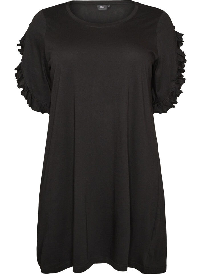 Chemise de nuit en coton bio avec manches &agrave; volants, Noir, Packshot image number 0