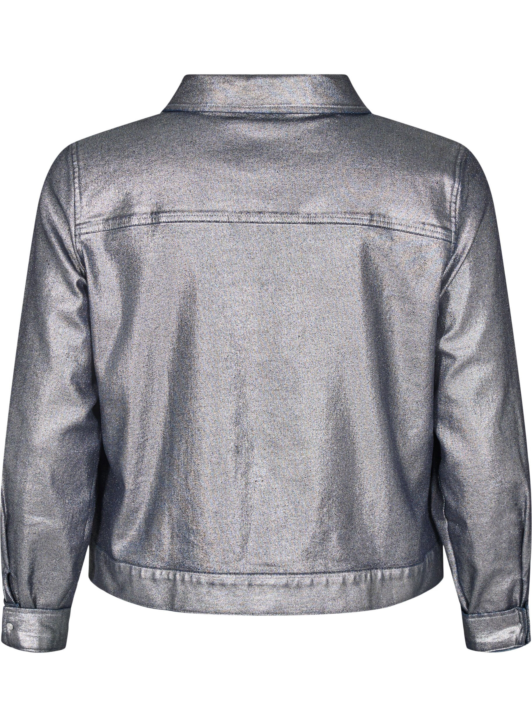 Zizzi  Veste en jean courte argent&eacute;e, Gun Silver, Packshot image number 1