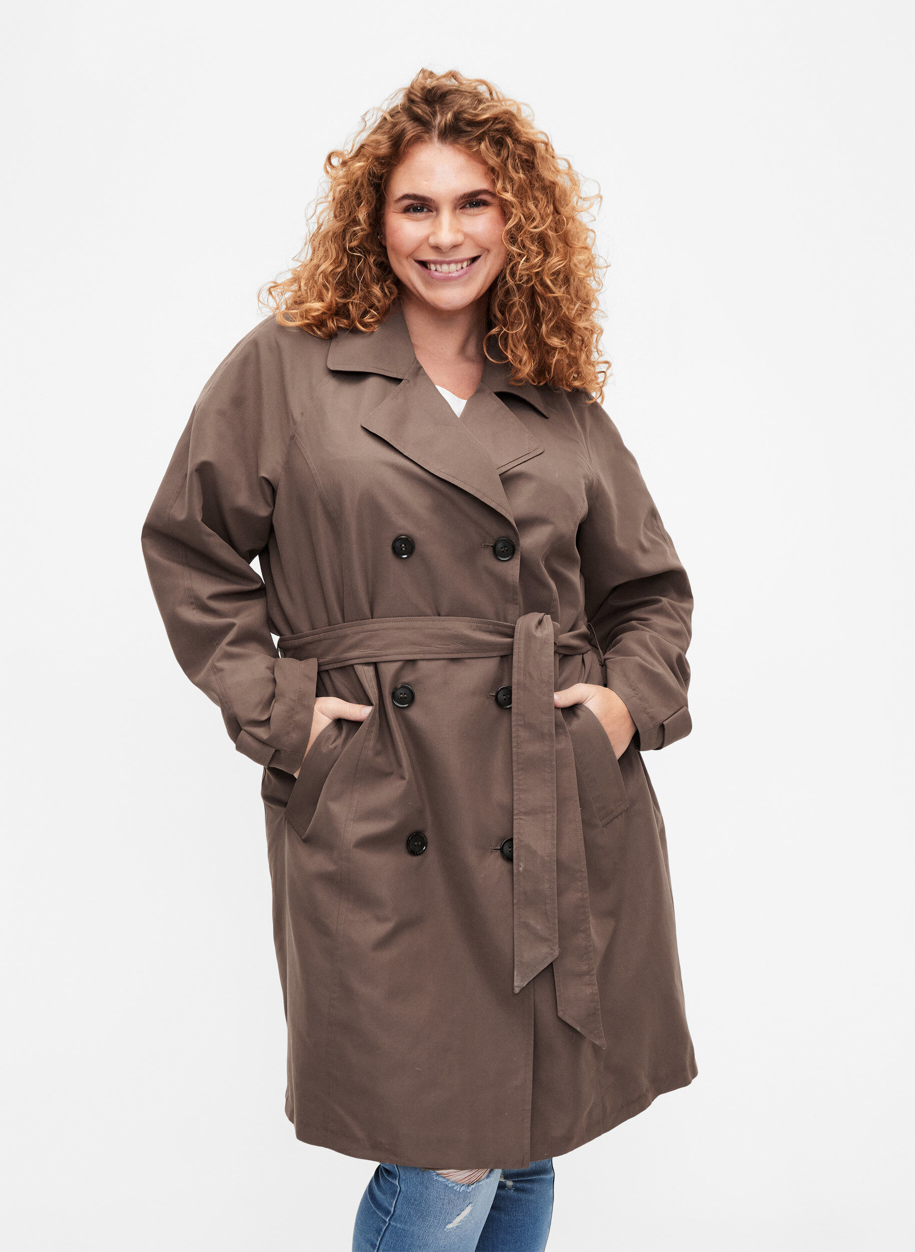 Zizzi Trench-coat avec ceinture et fente, Chocolate Chip, Model image number 0