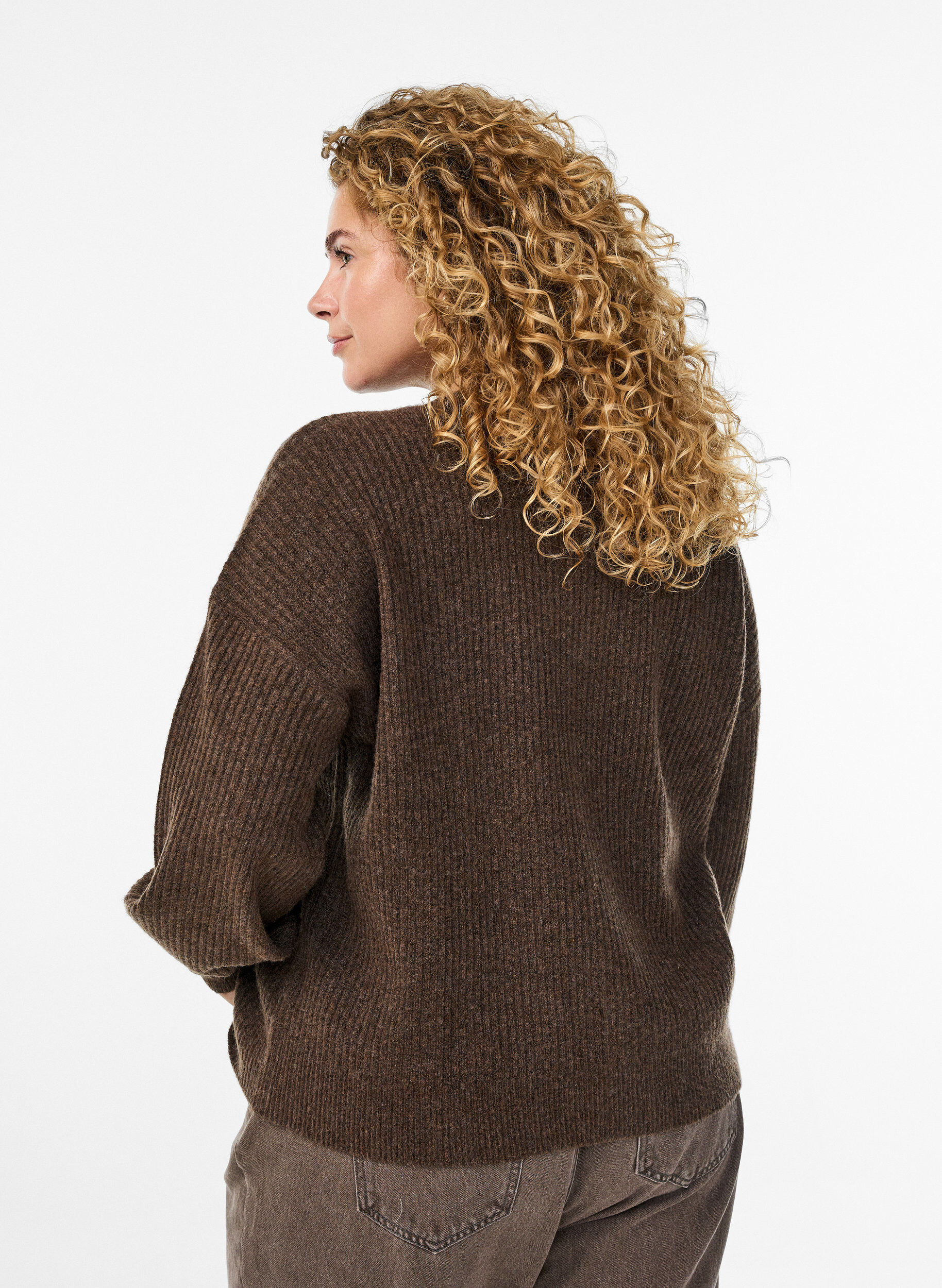 Zizzi Cardigan en tricot c&ocirc;tel&eacute; avec boutons, Marron, Model image number 2