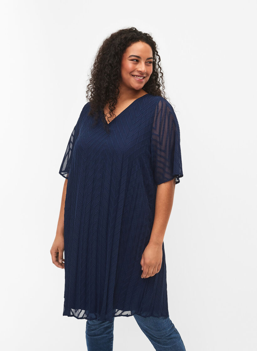 Robe plissée à manches courtes, Navy Blazer, Model image number 0