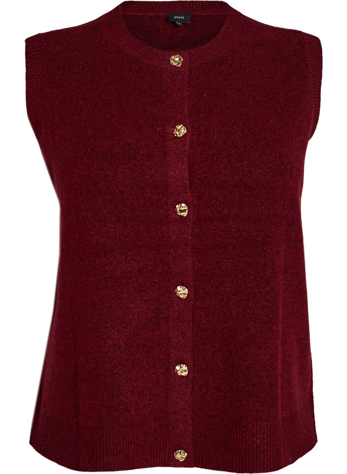 Gilet en maille &agrave; boutons d&eacute;coratifs, Bordeaux fonc&eacute;, Packshot image number 0