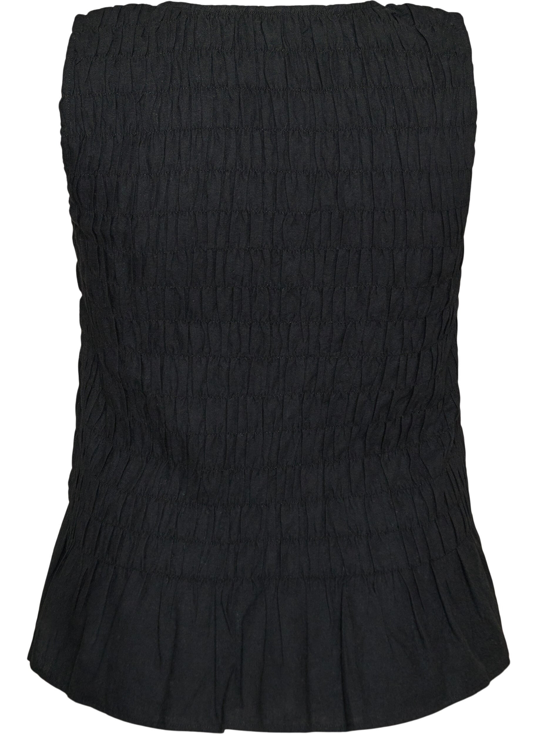 ZizziTop sans manches en coton et lin avec smocks, Noir, Packshot image number 1