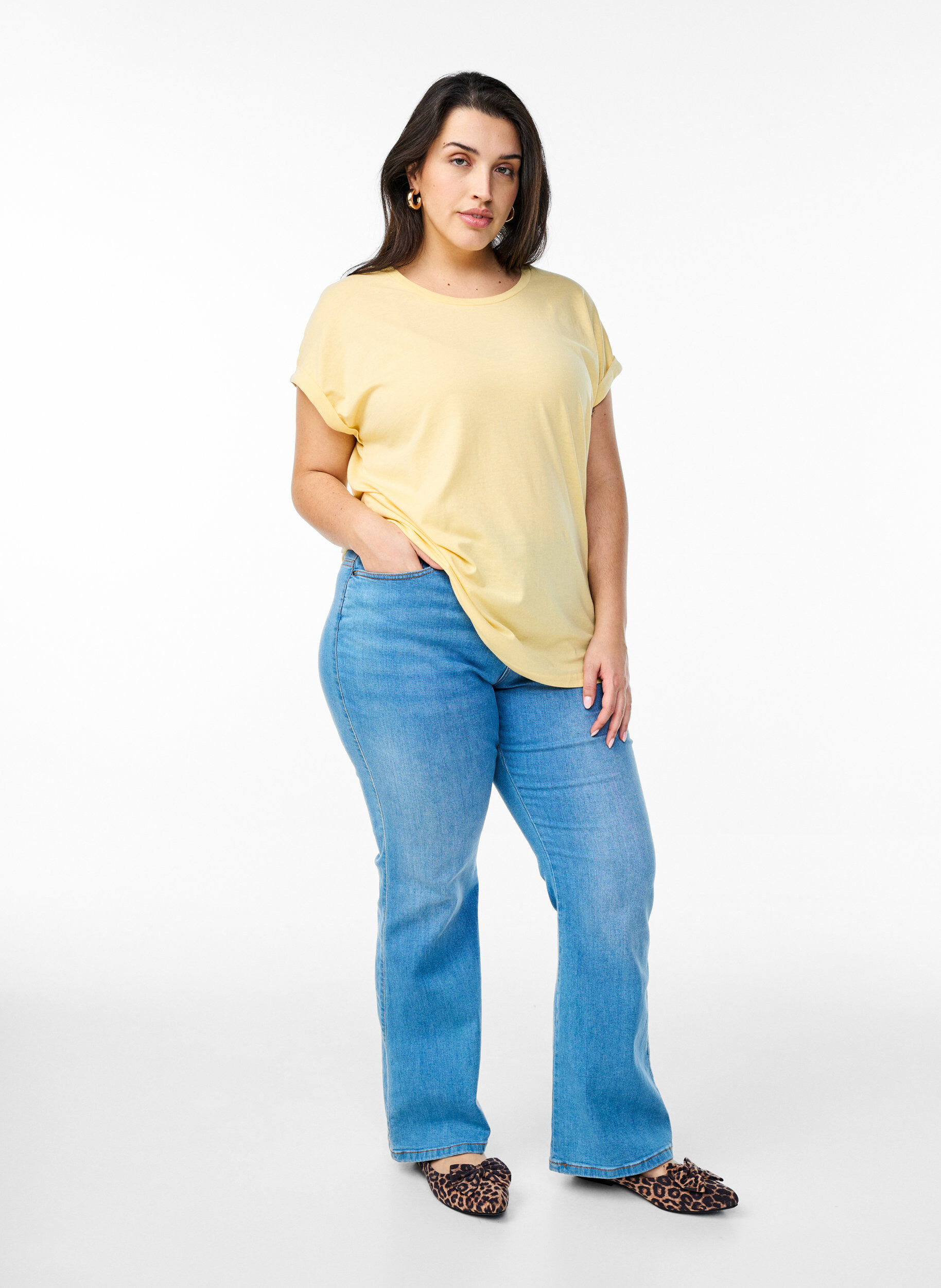 ZizziT-shirt &agrave; manches courtes en coton m&eacute;lang&eacute;, Jaune clair, Model image number 1