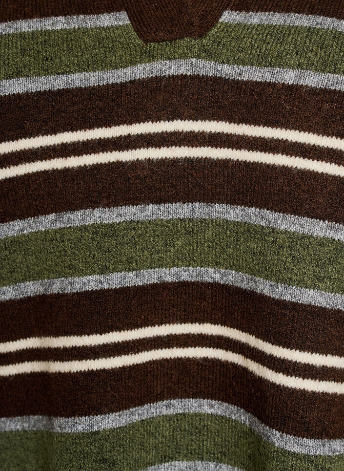 Blouse en maille &agrave; rayures et col polo, Marron, Packshot