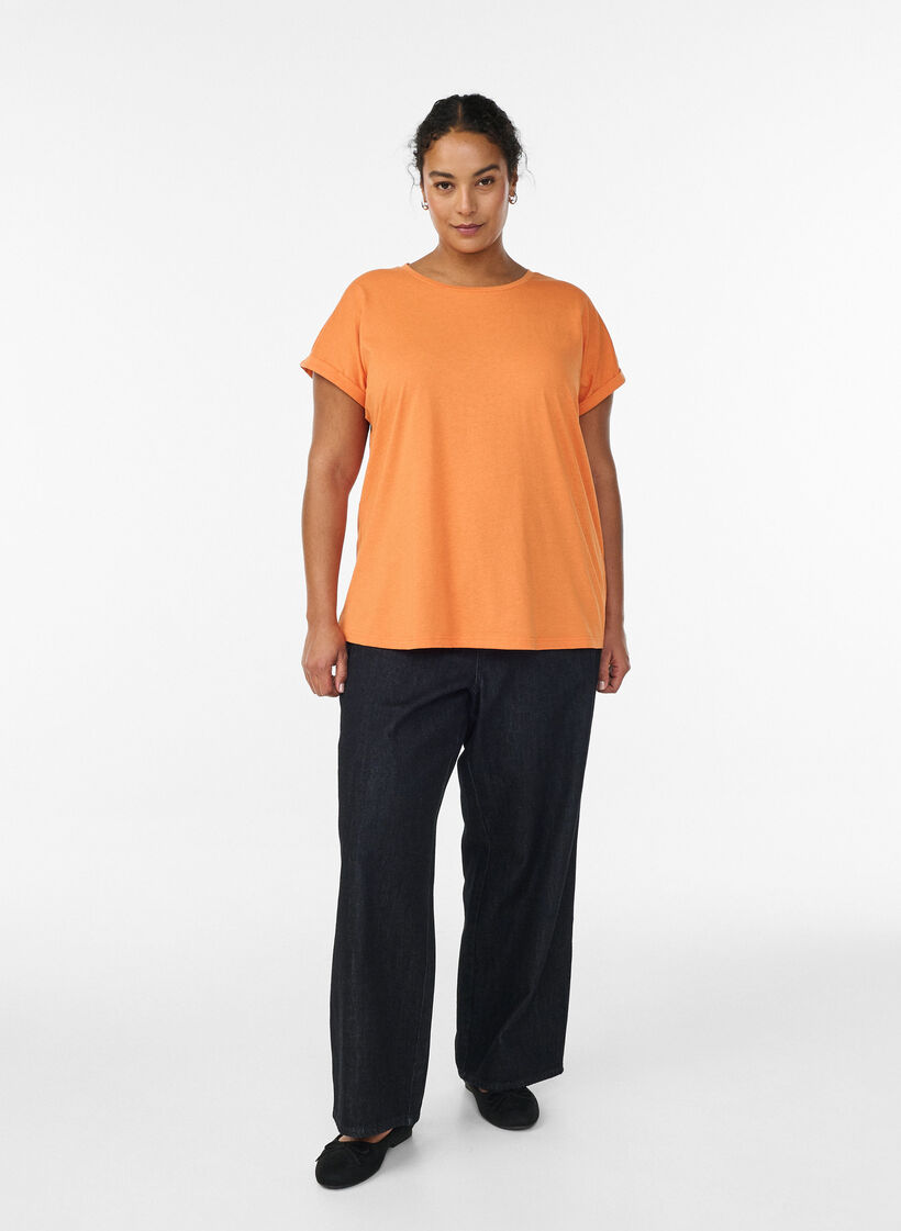 T-shirt &agrave; manches courtes en coton m&eacute;lang&eacute;, Orange, Model image number 1