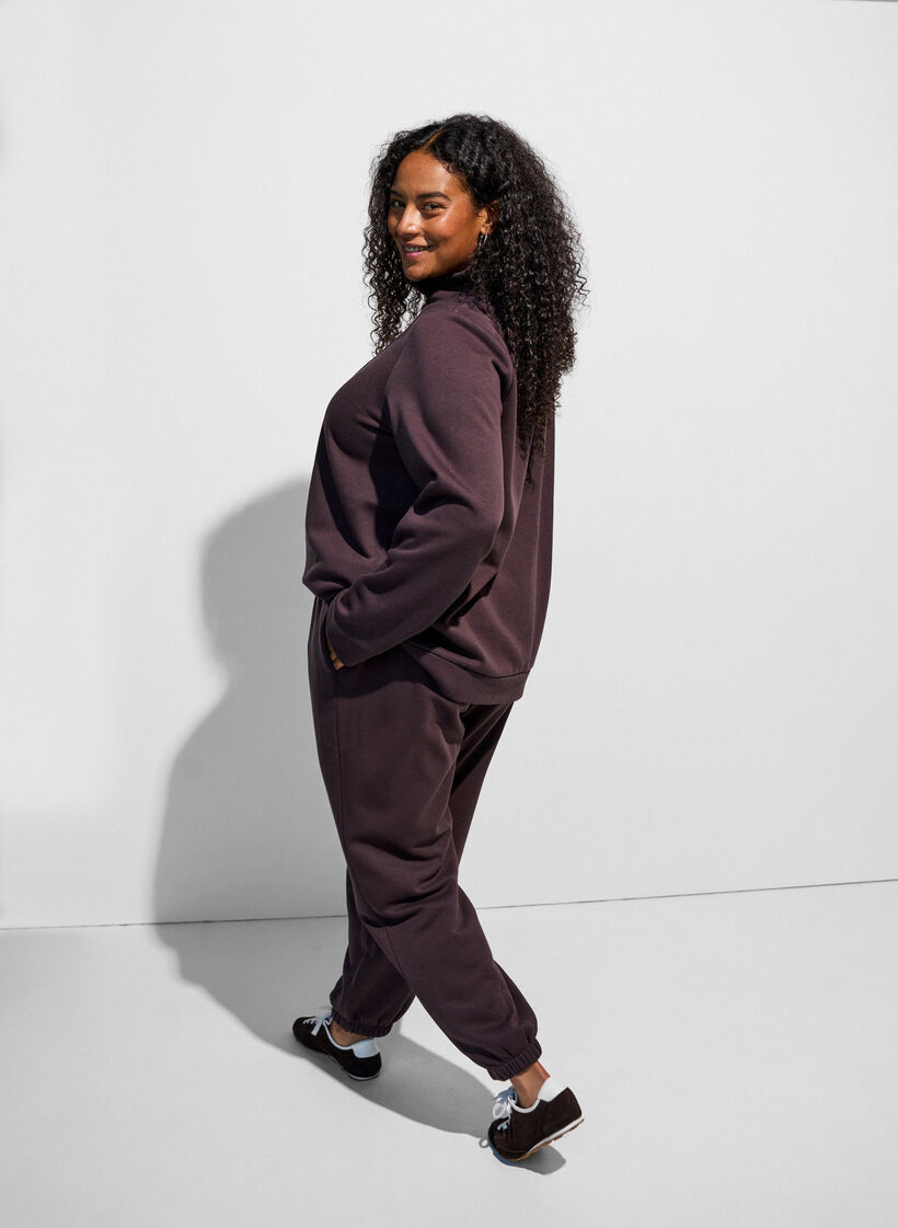 Pantalon de jogging taille haute avec cordon de serrage, Marron, Model image number 2