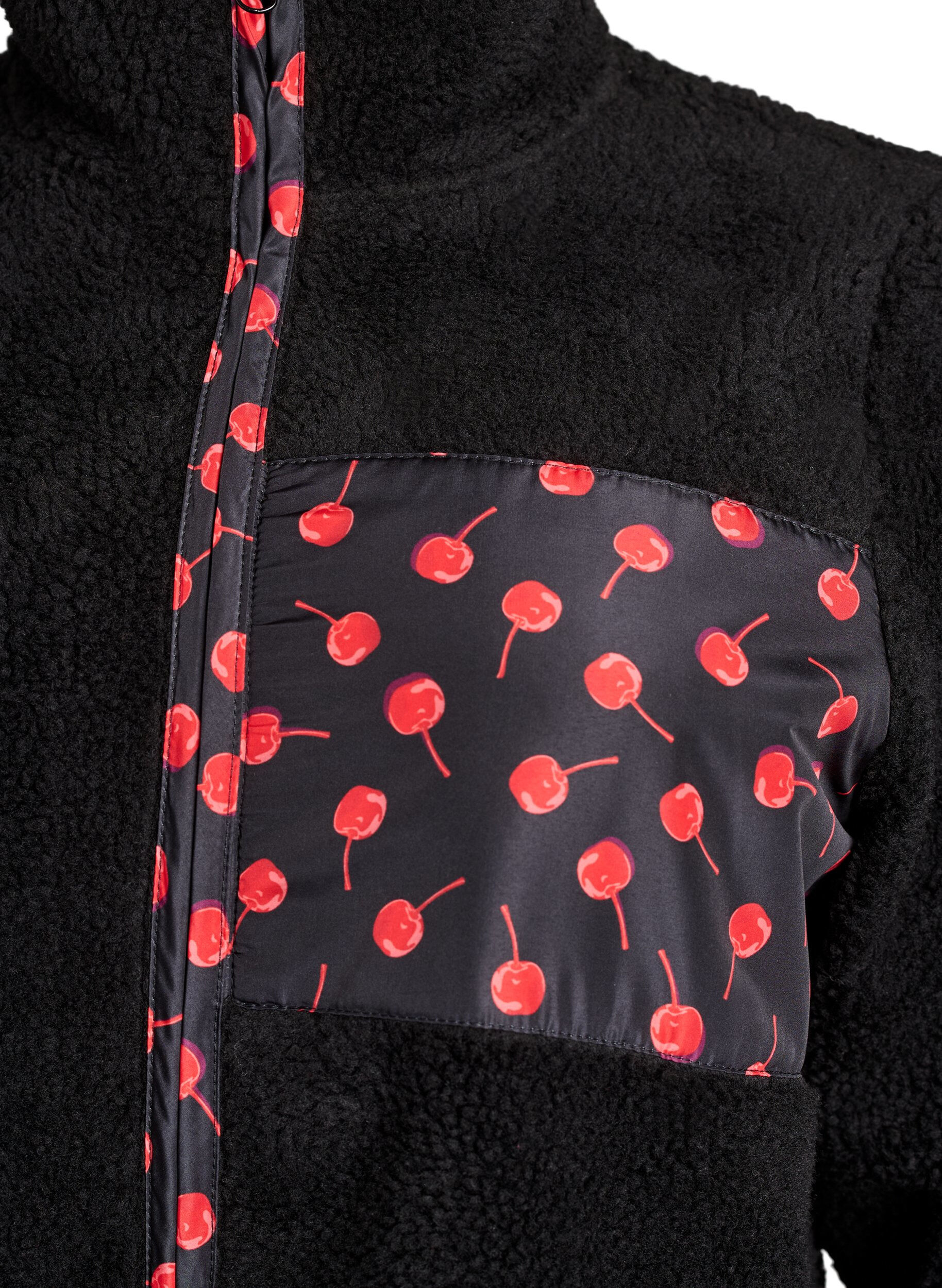 Zizzi Veste teddy avec d&eacute;tails cerise, Noir, Packshot image number 2
