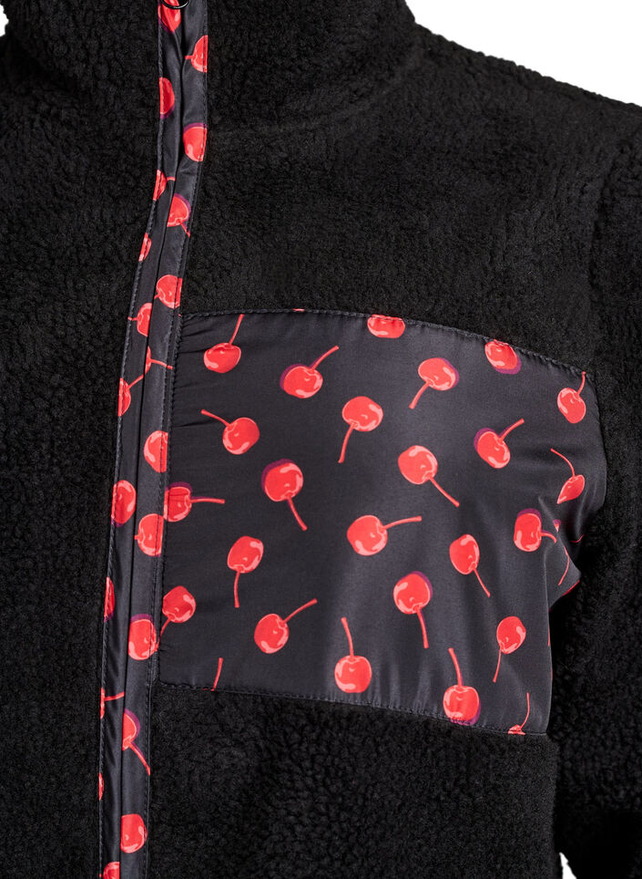 Veste teddy avec d&eacute;tails cerise, Noir, Packshot image number 2