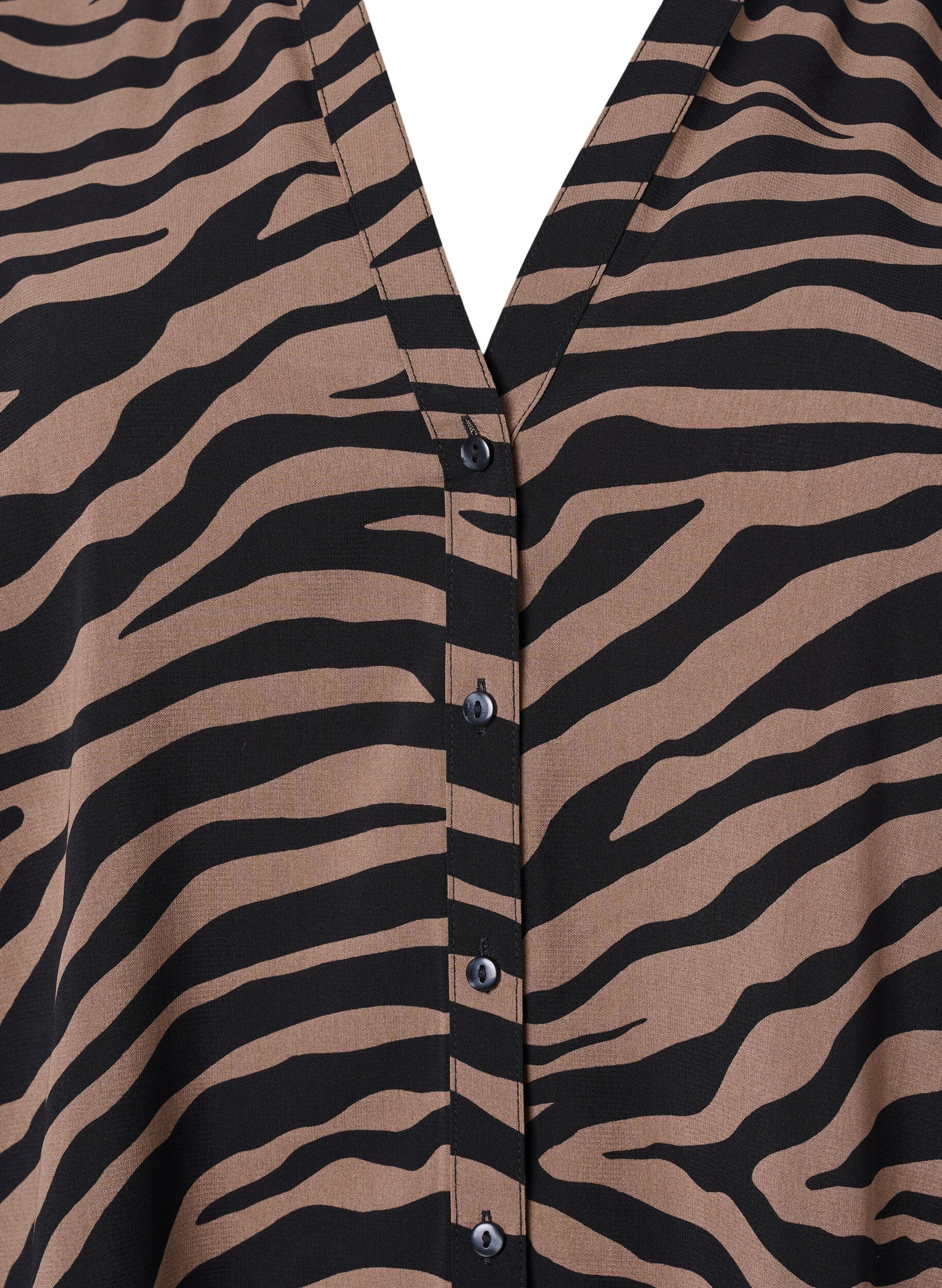 Zizzi Chemise &agrave; col en V avec imprim&eacute; z&egrave;bre, Black/Brown Zebra, Packshot image number 2