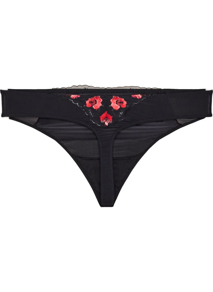 String en microfibre avec broderie florale, Noir, Packshot image number 1