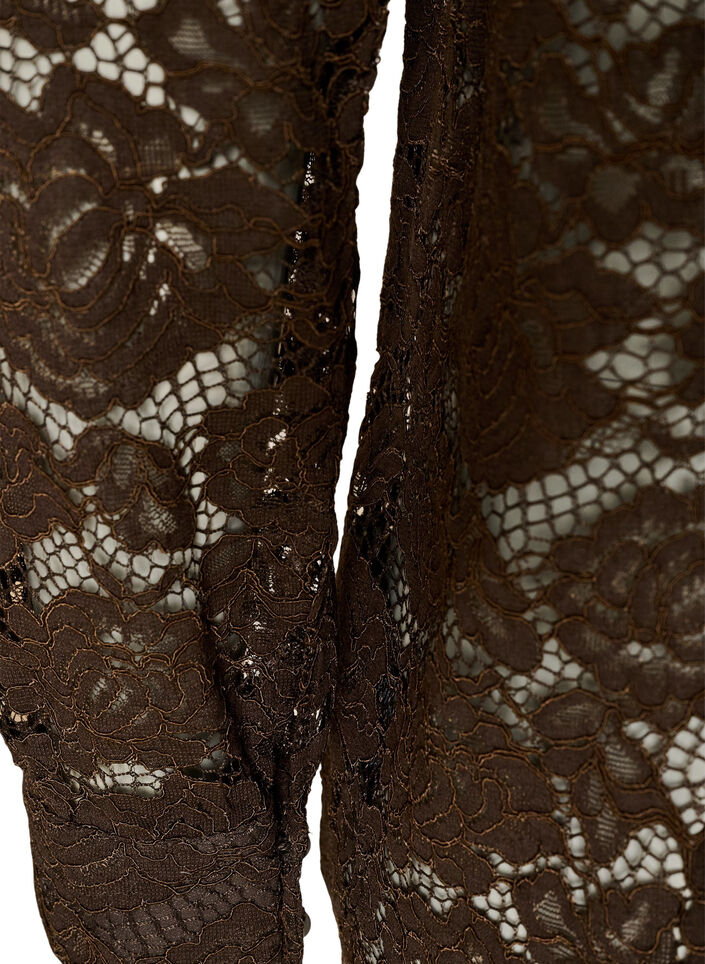 Chemise en dentelle avec boutons nacr&eacute;s, Marron, Packshot image number 3