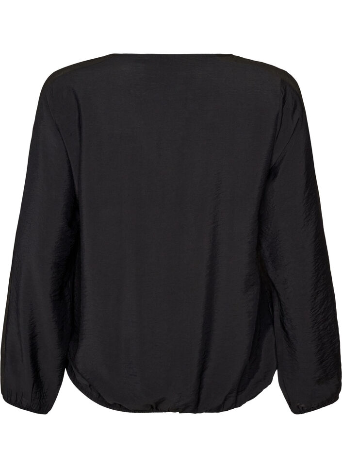 Blouse avec effet ballon et d&eacute;tails en mousseline, Noir, Packshot image number 1