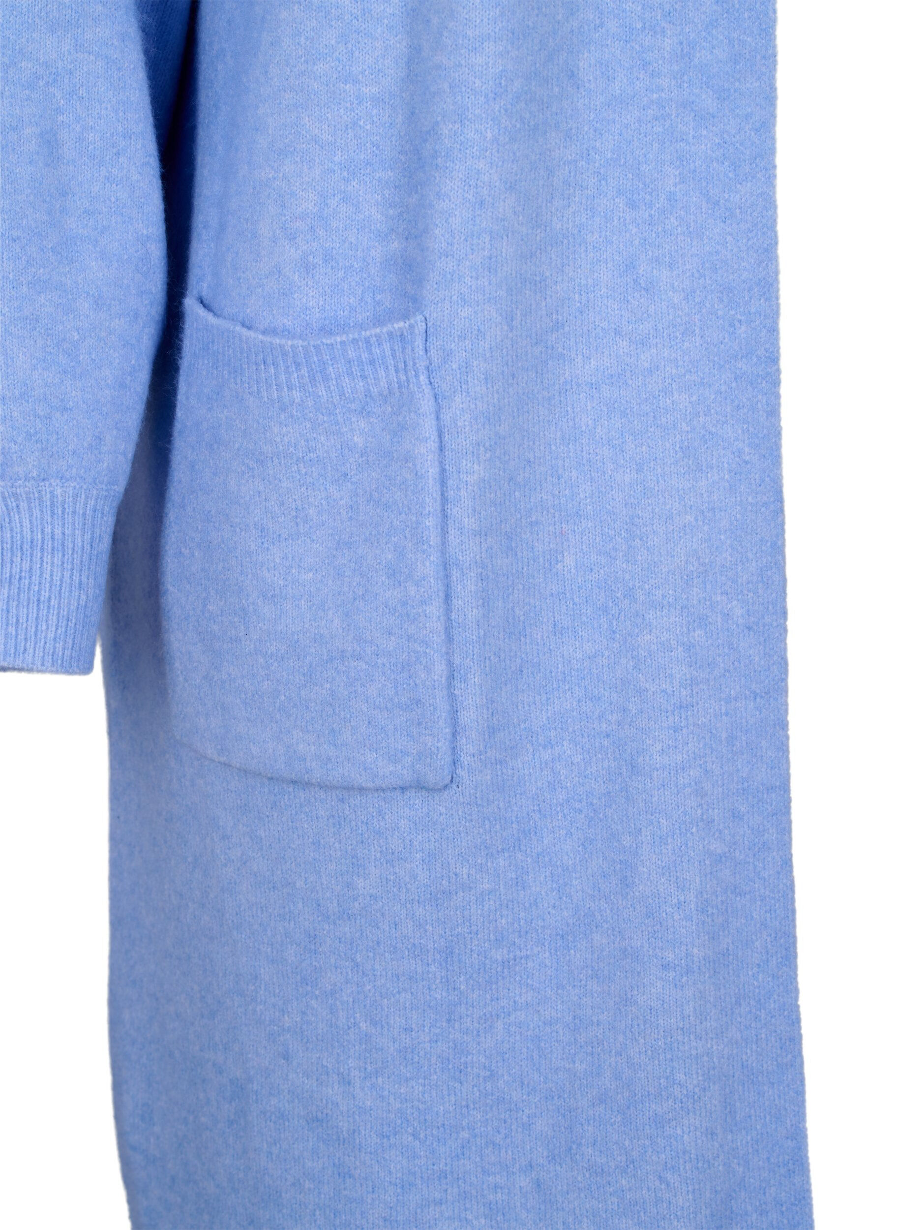 Zizzi Long cardigan tricot&eacute; avec poches, Cornflower Blue Mel., Packshot image number 3