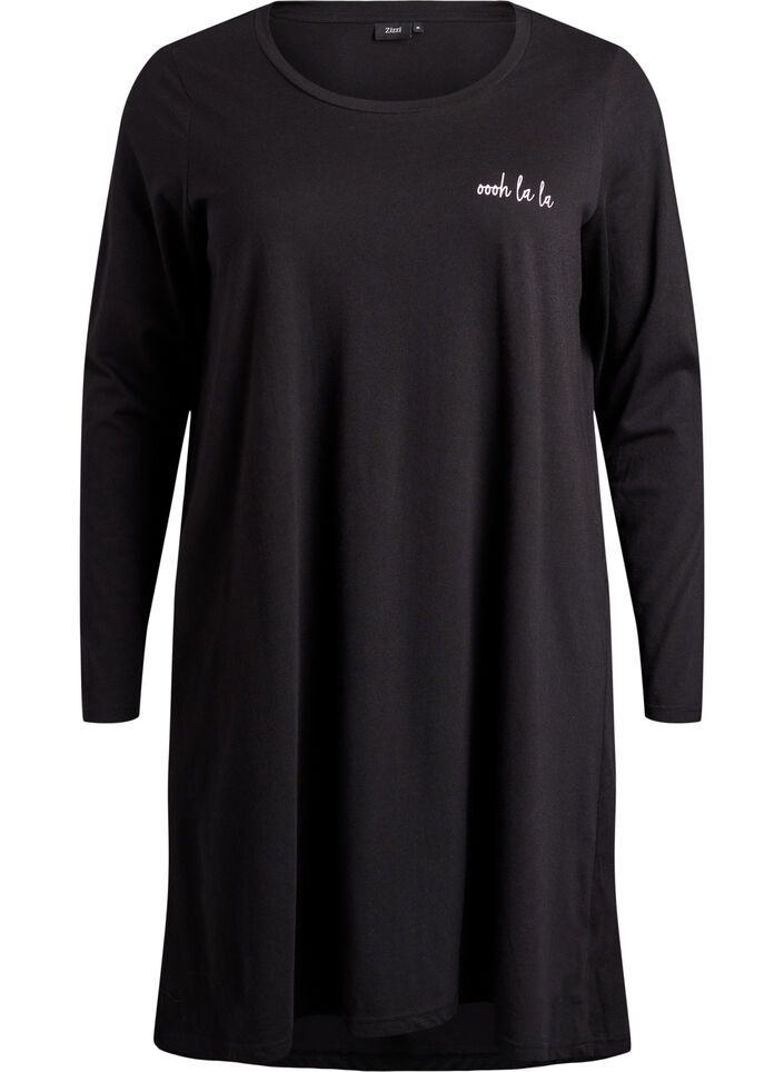 Chemise de nuit &agrave; manches longues en coton bio, Noir, Packshot image number 0