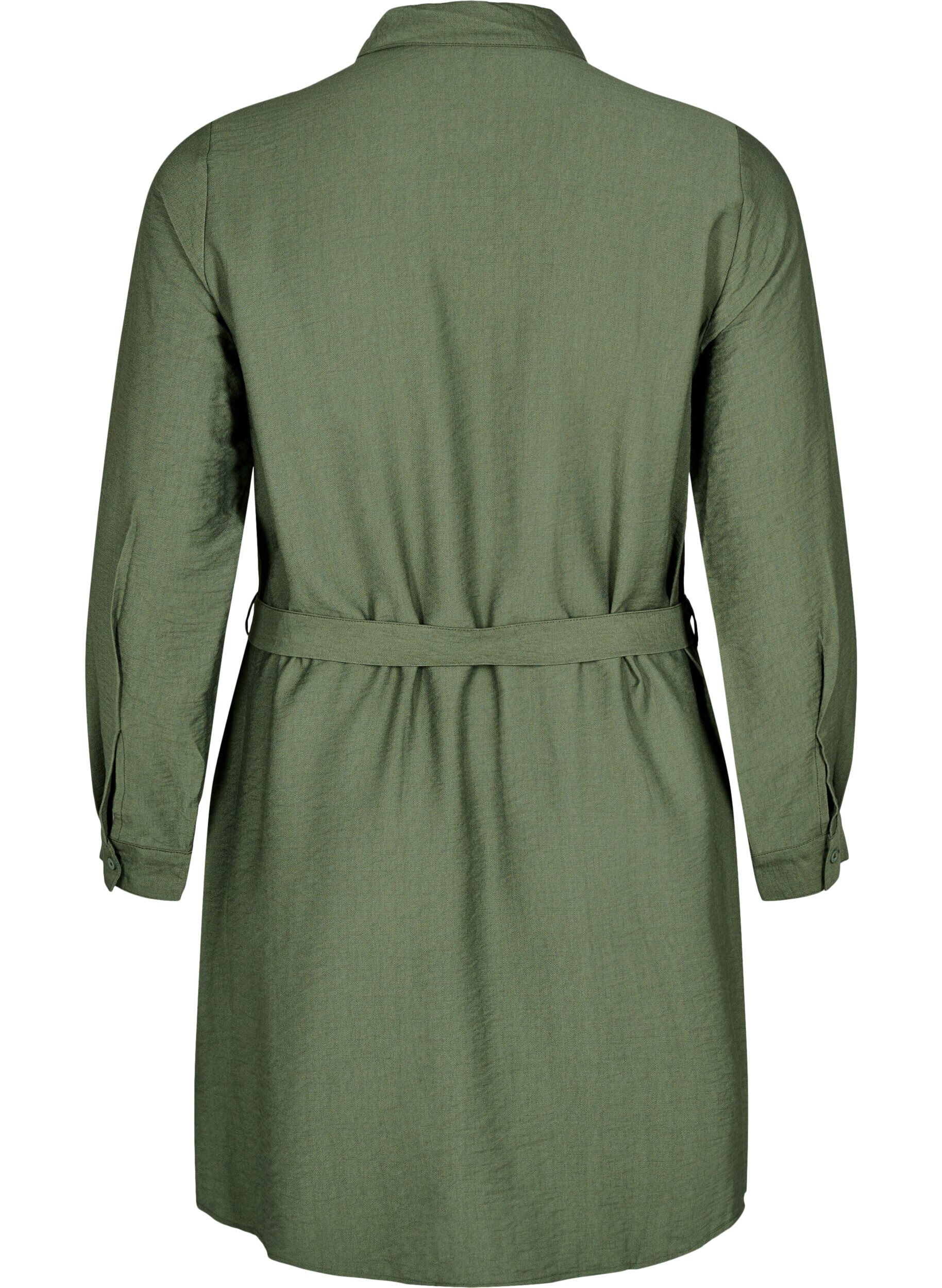 Zizzi Robe chemise avec ceinture nou&eacute;e et manches longues, Vert, Packshot image number 1